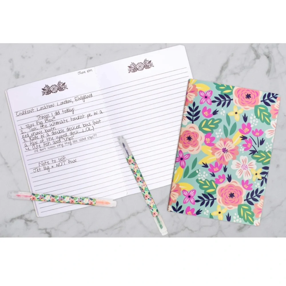 Steel Mill & Co. Mint Floral Lined Stitch Bound Notebook Set of Three 8.5